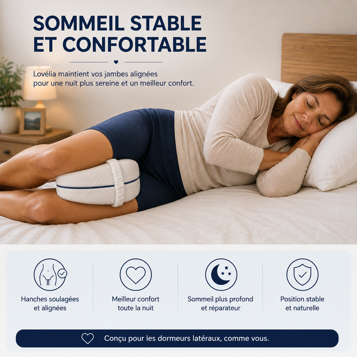 Coussin genoux pour dormeurs latéraux